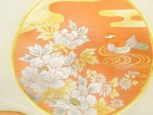 アンティーク　丸紋に花鳥模様刺繍名古屋帯(松葉仕立て)